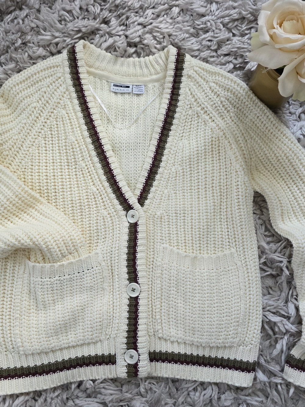 Noisy May Charlie Varsity V-Neck Cardigan Sz. S